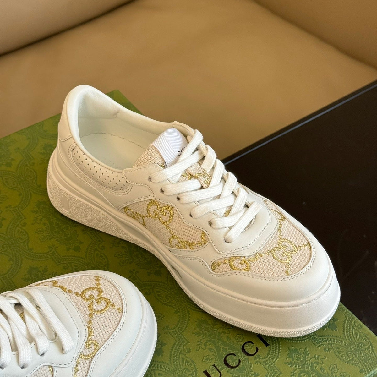 Front view of Gucci Embossed Sneaker premium sneakers