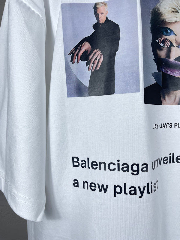 Close-up of Balenciaga t-shirt craftsmanship