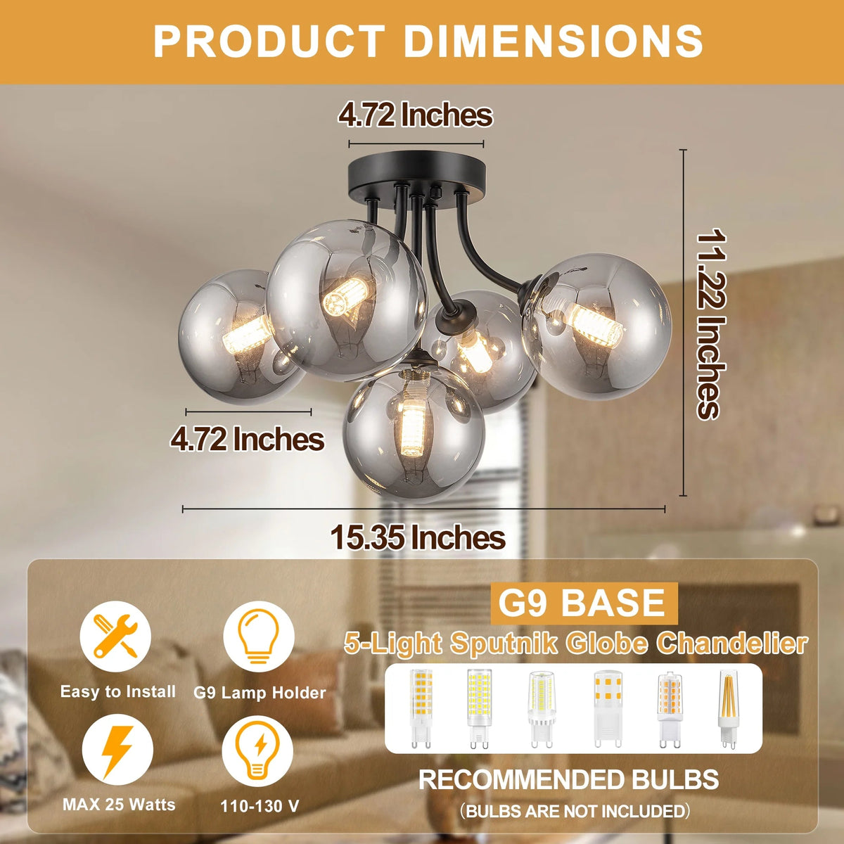 Modern Ceiling Light 5-Light Sputnik Ceiling Light Fixture