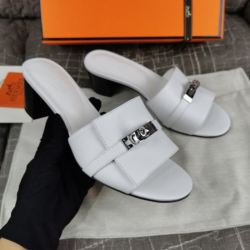 Hermès Grey Platform Sandals - Front View