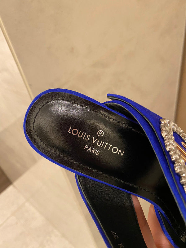 Louis Vuitton Black Block Heel Pumps - Side Profile View