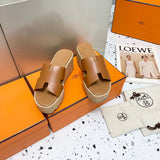 Hermès Camel Platform Sandals - Angled View