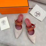 Hermès Black Bow-Detail Flats - Side Profile View