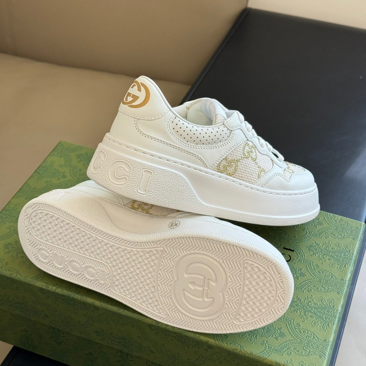 Gucci Embossed Sneaker detail shot – designer craftsmanship and quality
