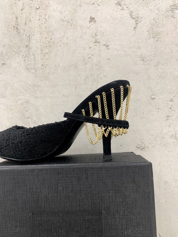 Close-up of Saint Laurent shoes craftsmanship