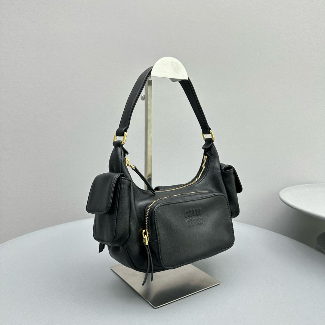 Bags- Miu M Pocket Nappa Leather Bag Luxury Designer Leather Handbag