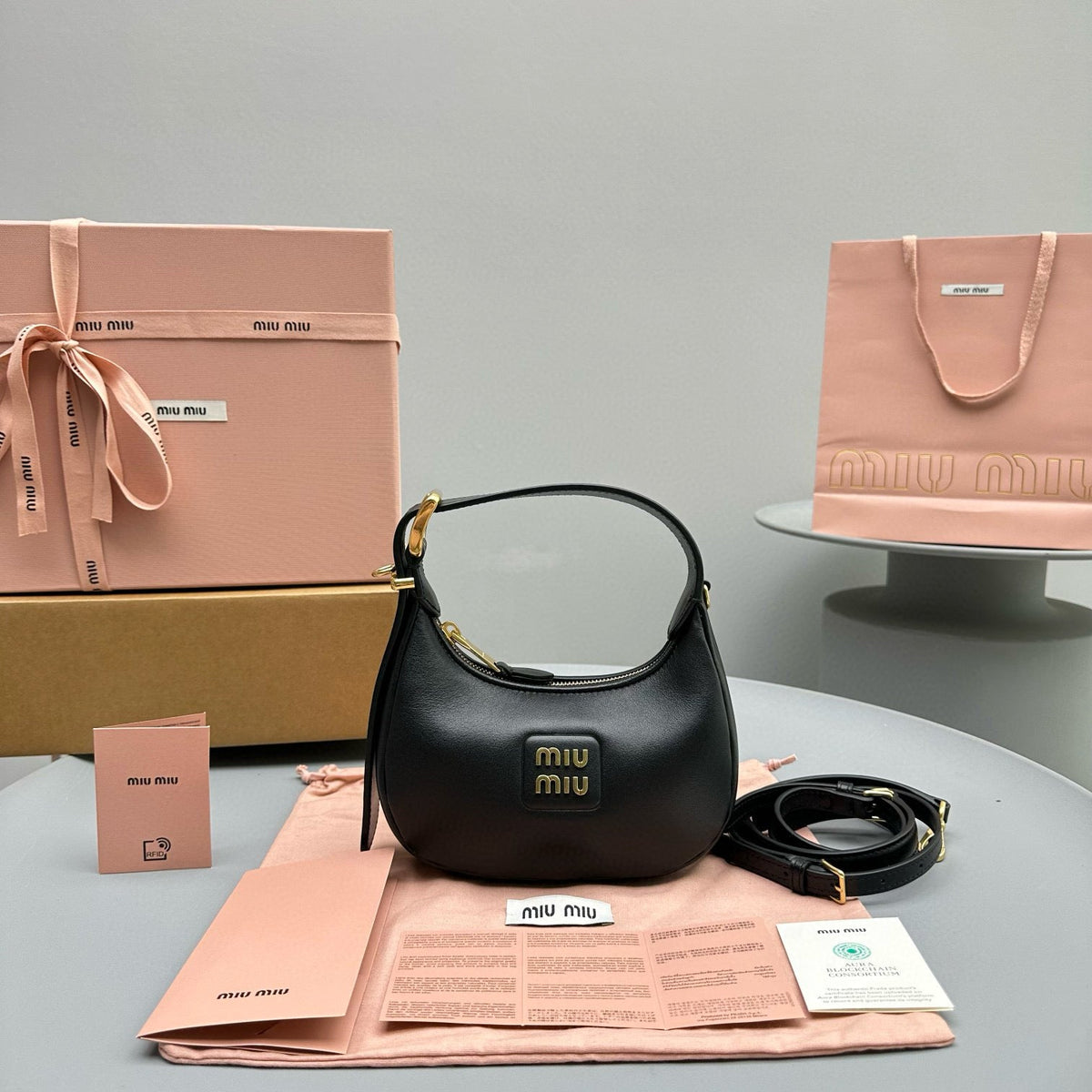 Bags- Miu M Leather Hobo Bag Elegant Everyday Designer Handbag