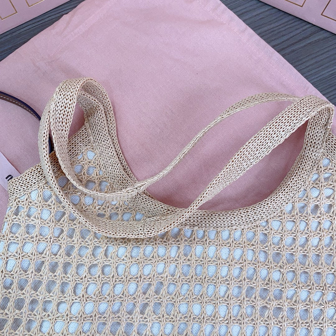 Bags- Miu M Woven Fabric Tote Bag Luxury Designer Leather Handbag