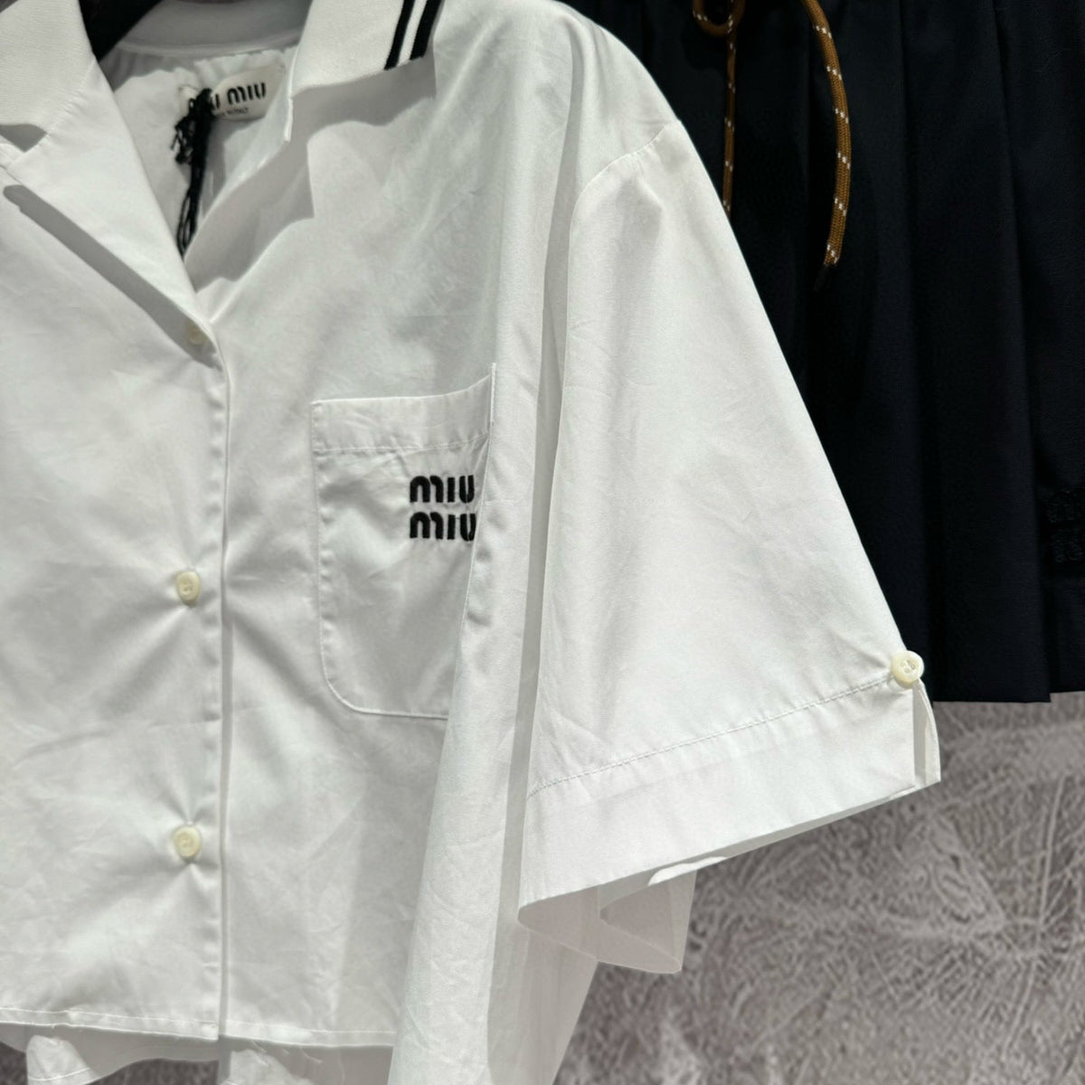 Tops- Miu M Cropped Shirt Elegant Everyday Designer Top