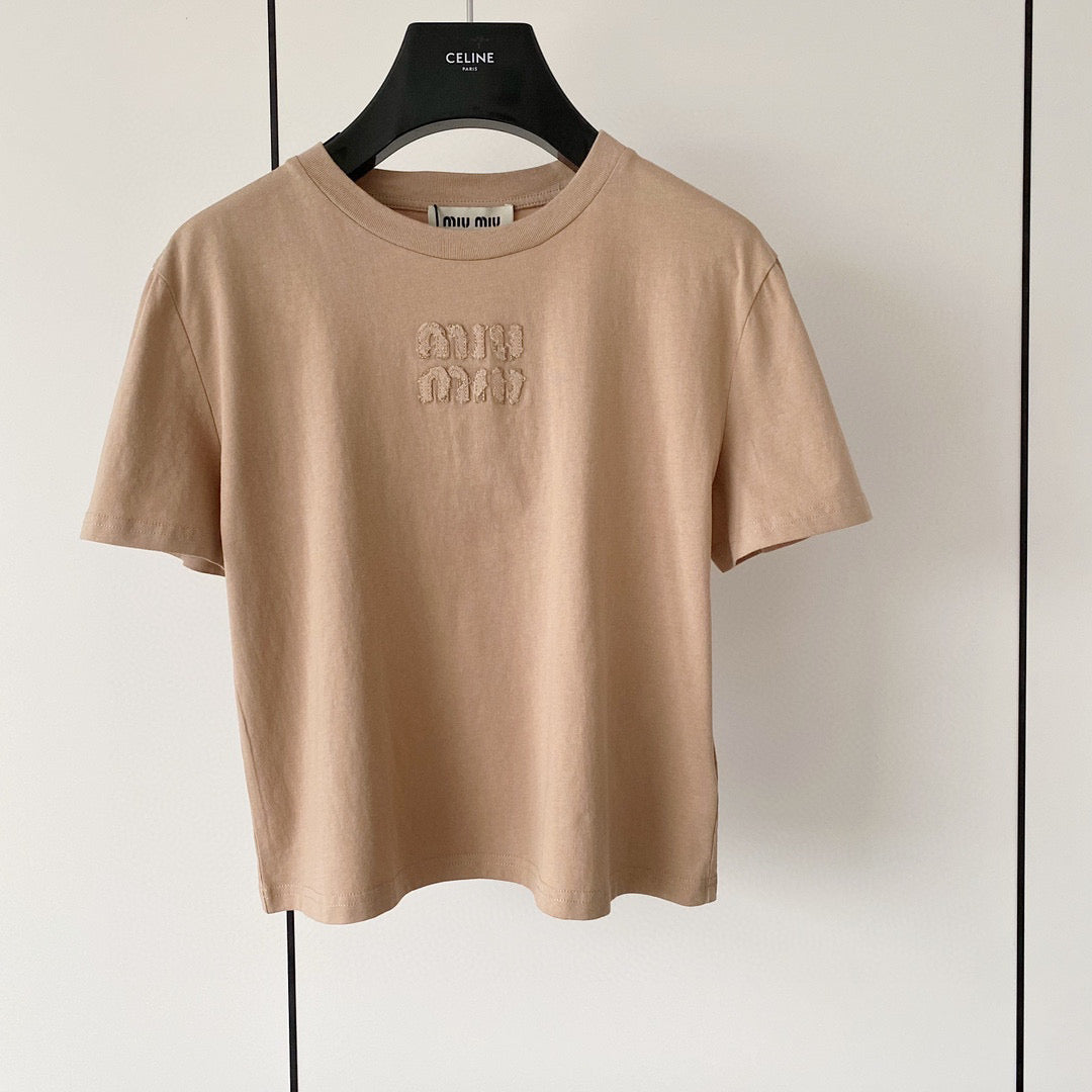 T-Shirts- Miu M T-shirt Casual Everyday Designer Tee