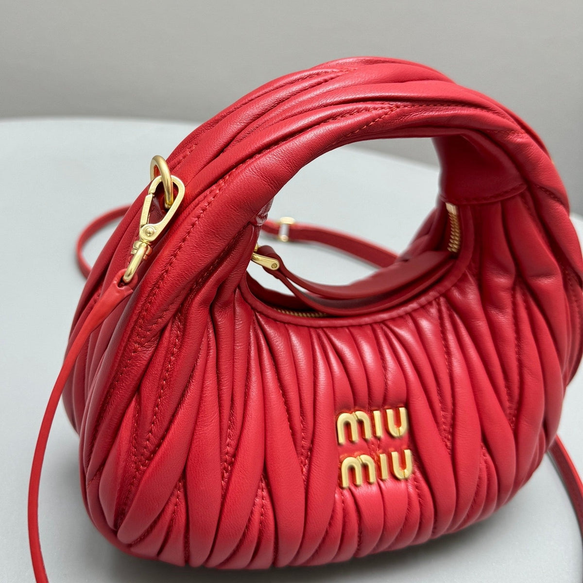 Bags- Miu M Wander Mini Hobo Bag Luxury Designer Leather Handbag