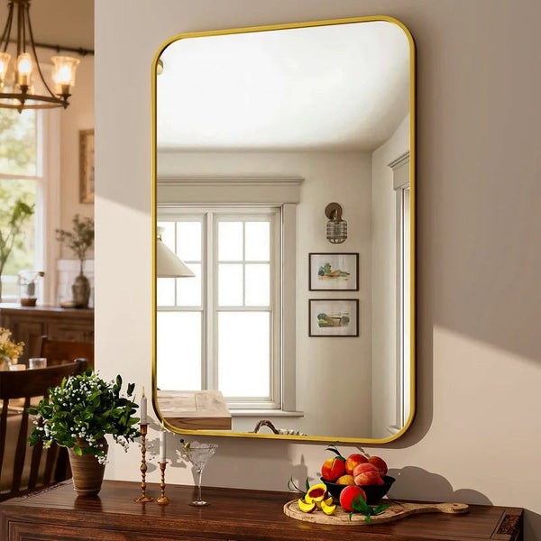 38"X26" Rectangular Bathroom Mirror Round-Edged Wall Mounted Mirror