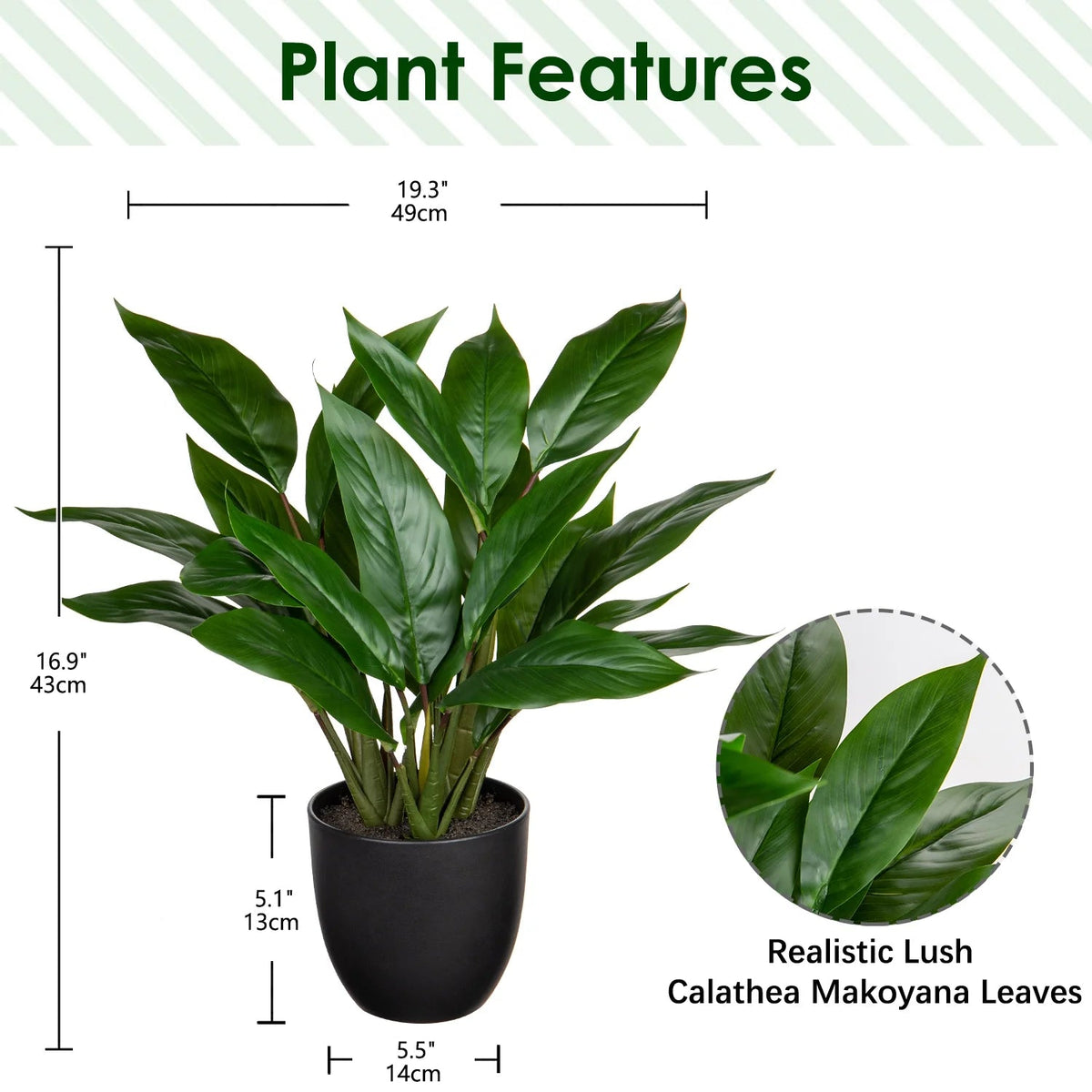 17'' Artificial Potted Plants Fake Greenery Cast Iron Plant Indoor Realistic Faux Plants