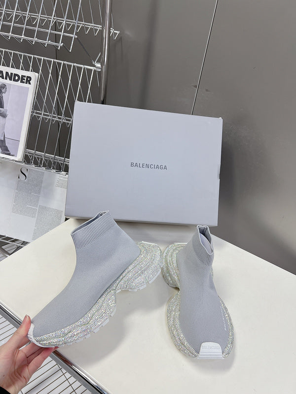 Balenciaga Grey Pointed-Toe Stiletto Heels - Close-Up Texture View