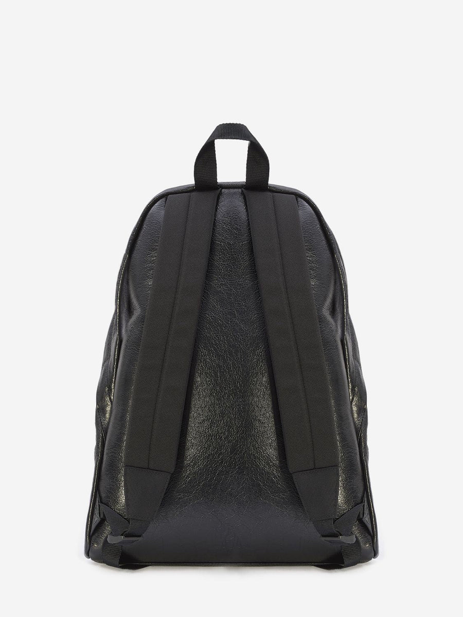 Close-up of Balenciaga backpacks hardware and fine stitching