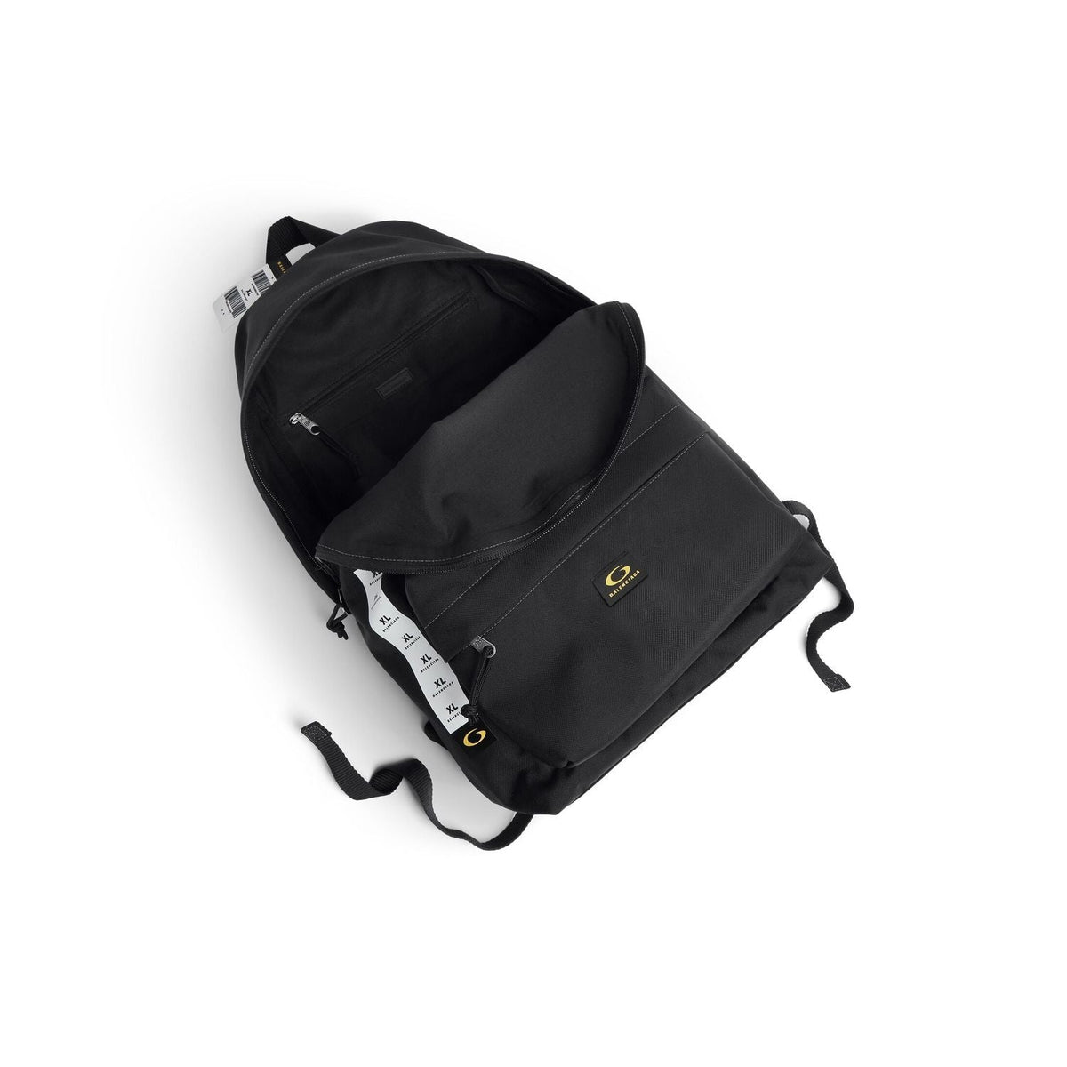 Close-up of Balenciaga backpacks hardware and fine stitching