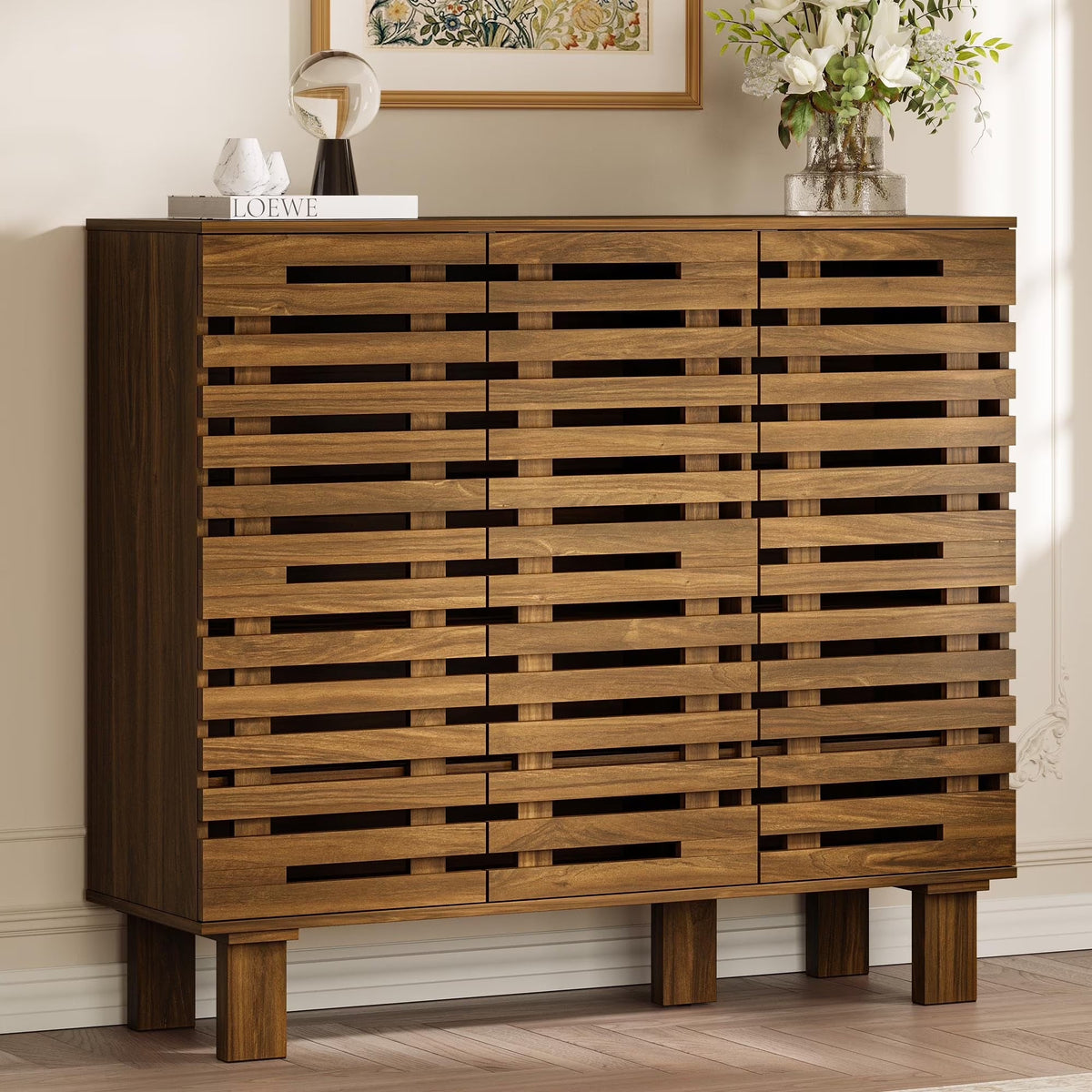 47" Wide Shoe Cabinet with Drawers and Adjustable Shelves