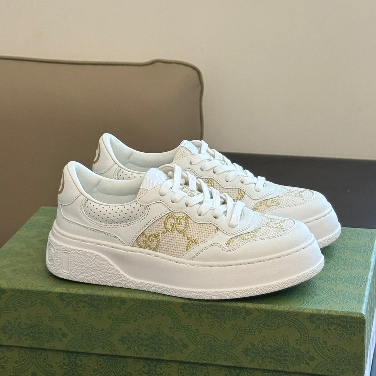 Front view of Gucci Embossed Sneaker premium sneakers