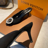 Louis Vuitton Beige Ankle Strap Heels - Heel Detail View