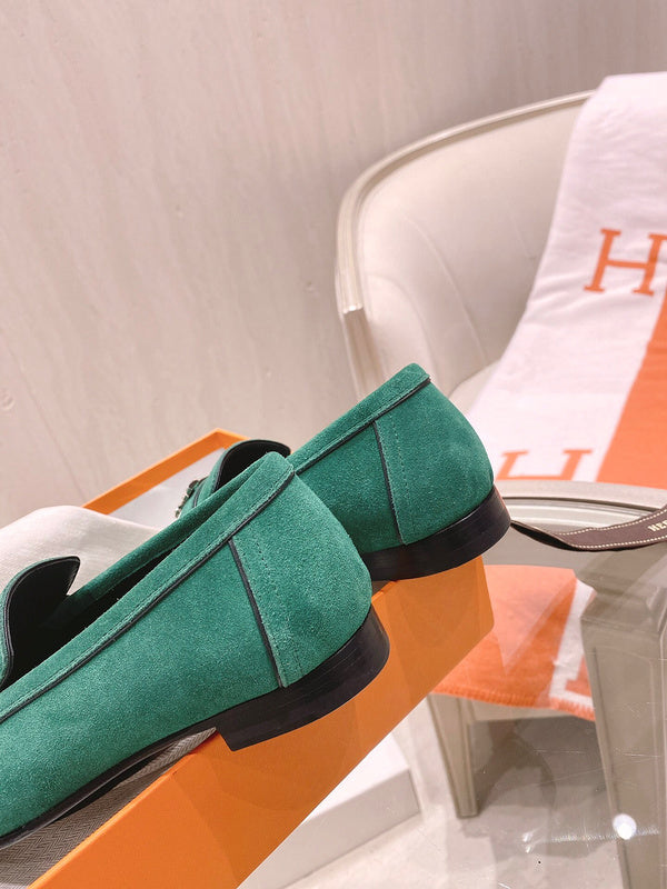Hermès Grey Bow-Detail Flats - Heel Detail View