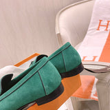 Hermès Grey Bow-Detail Flats - Heel Detail View