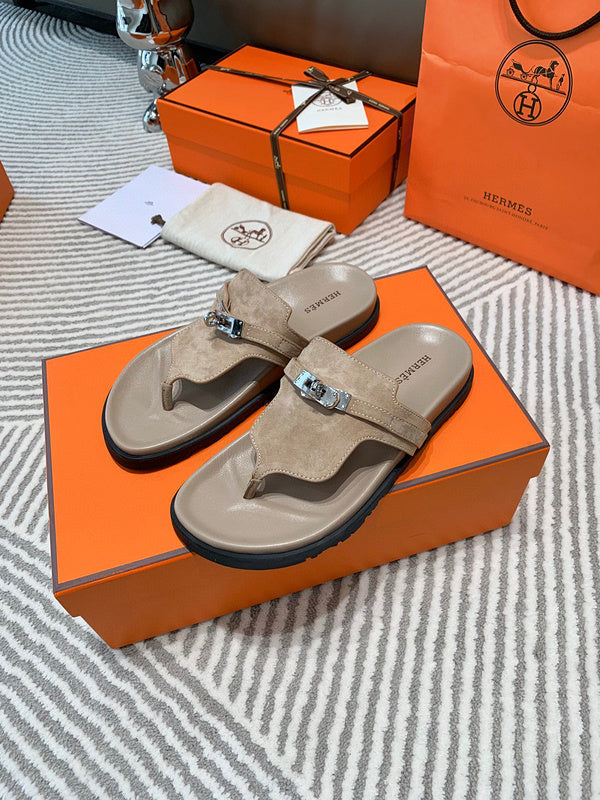 Hermès Nude Flat Thong Sandals - Angled View