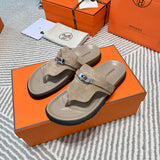 Hermès Nude Flat Thong Sandals - Angled View