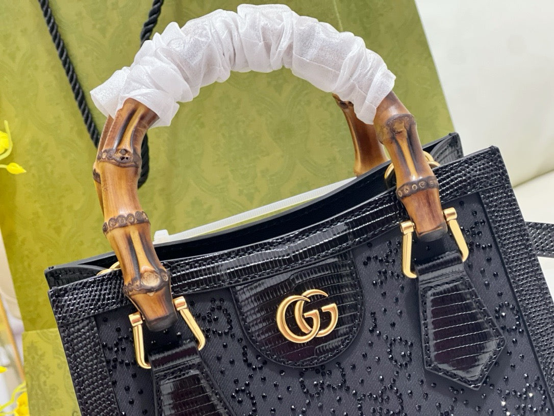 Gucci Bags- Gucci Diana Crystals Small Tote Bag Luxury Designer Leather Handbag