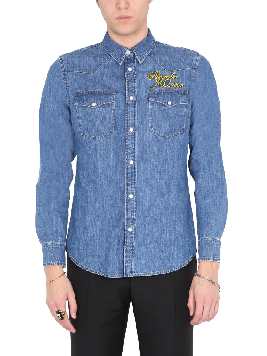 Alexander McQueen Tops? Alexander Mcqueen Men Shirt With Embroidered Logo Premium Designer Casual Top