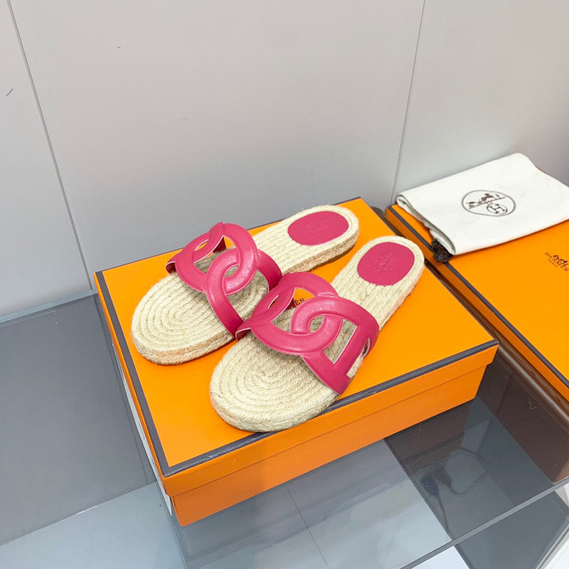 Hermès Beige Espadrille Wedge Sandals - Angled View