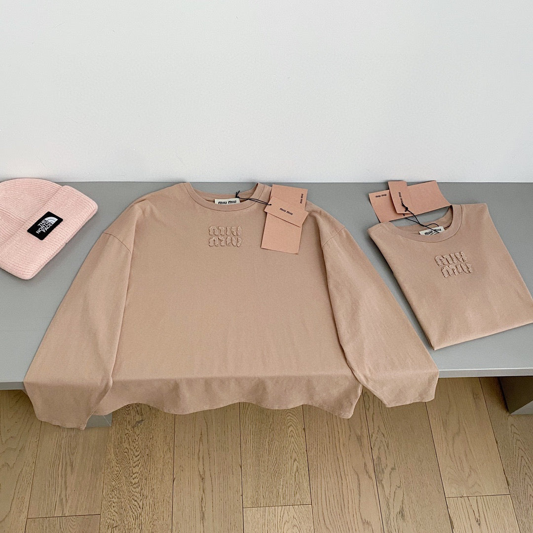 T-Shirts- Miu M Long Tee Casual Everyday Designer Tee