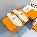 Hermès White Flat Thong Sandals - Side Profile View