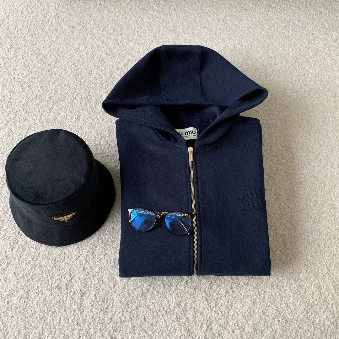 Hoodies- Miu M Zip Hoodie Premium Designer Casual Hoodie