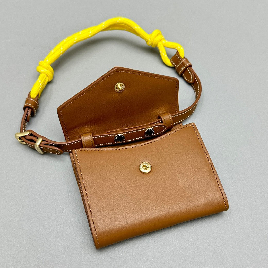 Wallets- Miu M Shoulder Strap Wallet Elegant Everyday Leather Wallet