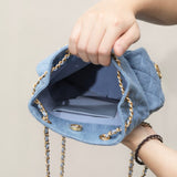 Chanel 25 Denim Backpack detail shot – authentic designer craftsmanship