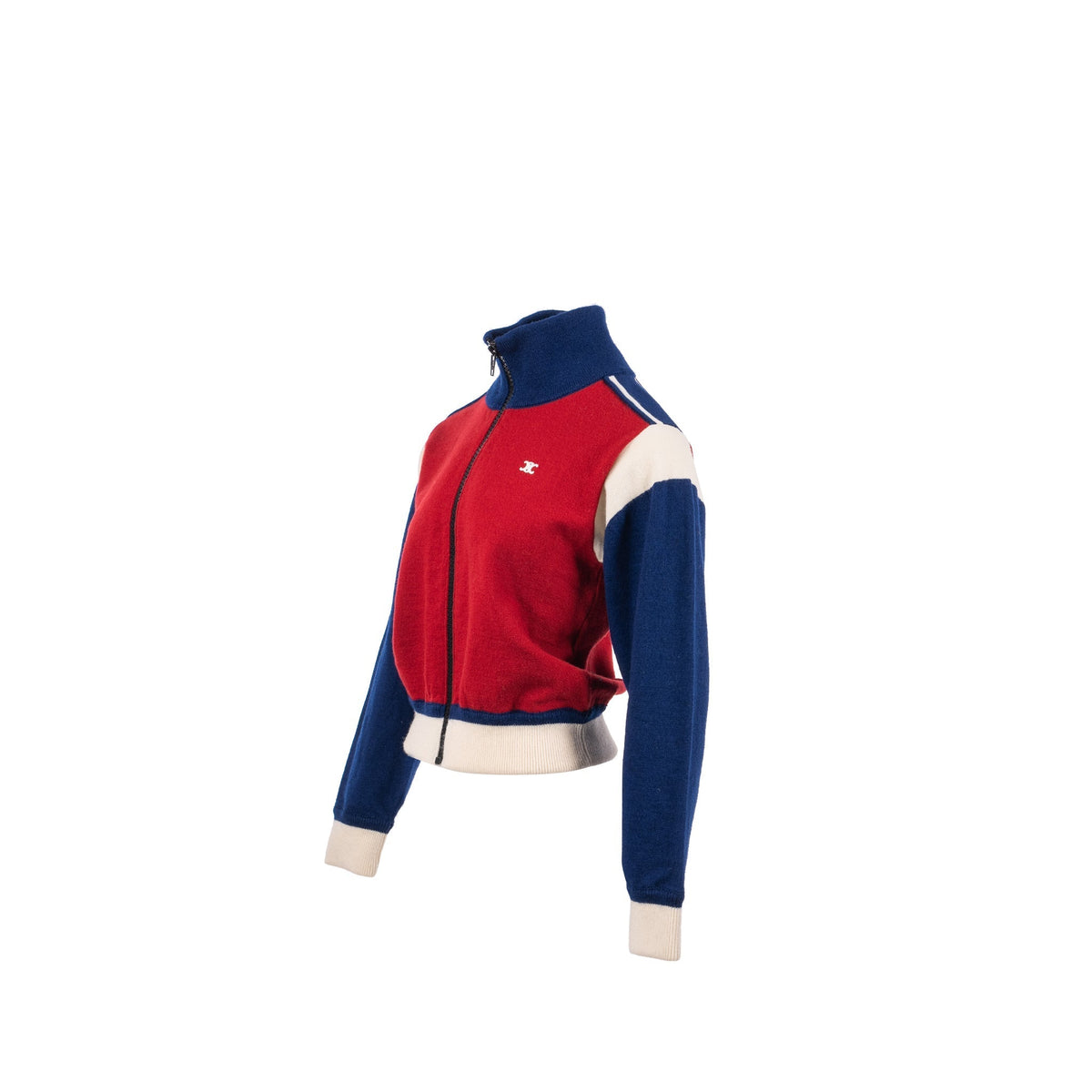 Celine Jackets? Celine Size S Triomphe Zip Jacket Wool Red Navy White Luxury Designer Outerwear Jacket
