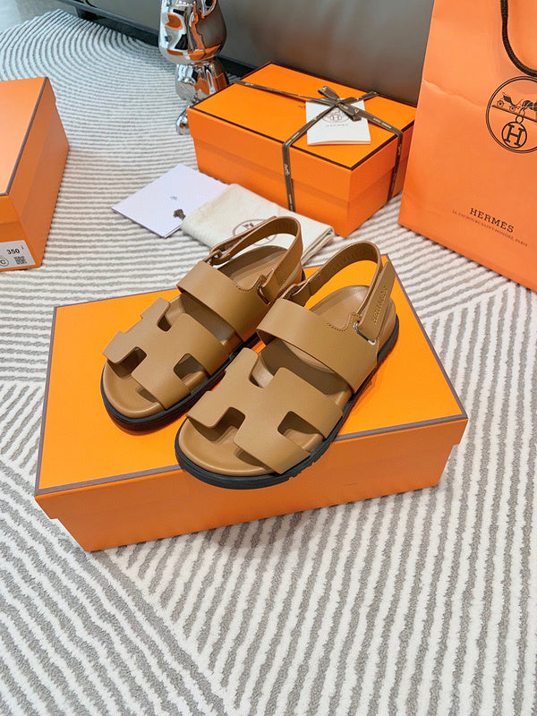 Hermès Black Block Heel Sandals - Angled View
