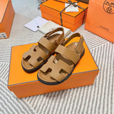 Hermès Black Block Heel Sandals - Angled View