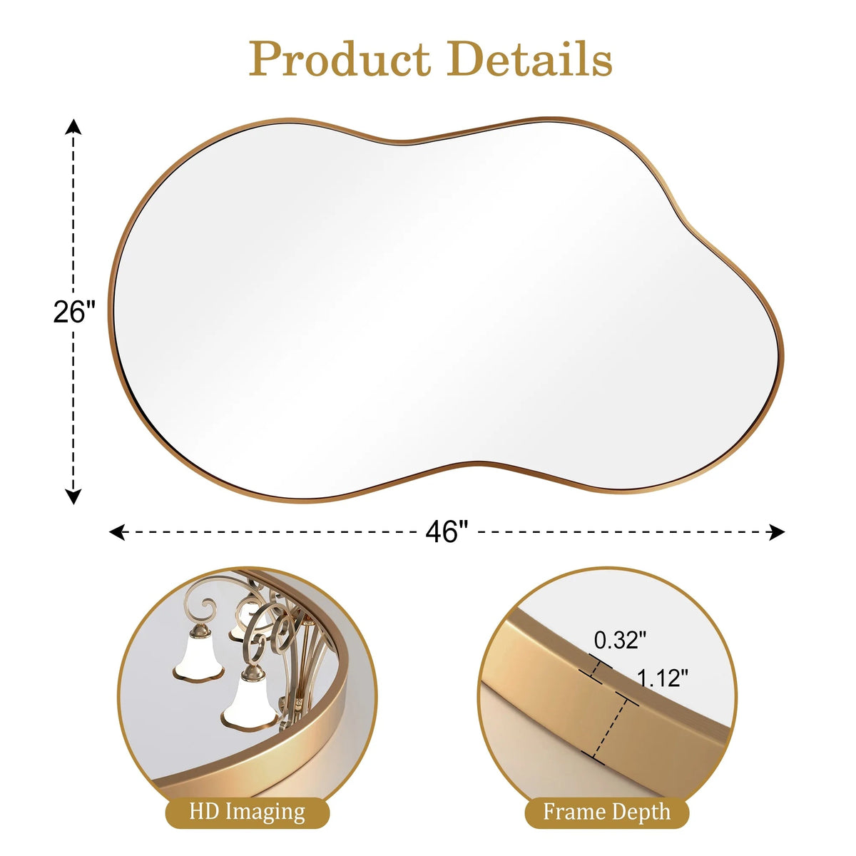 Irregular Wall Mirror 46"X26" Cloud Shaped Mirrors for Bathroom