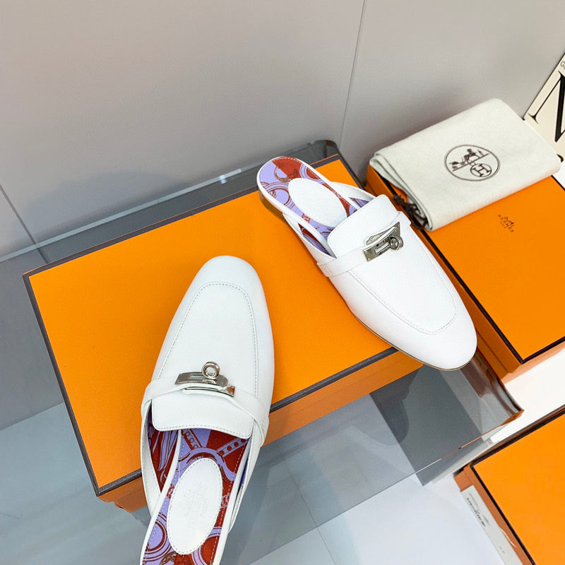 Hermès White Slide Sandals - Back View