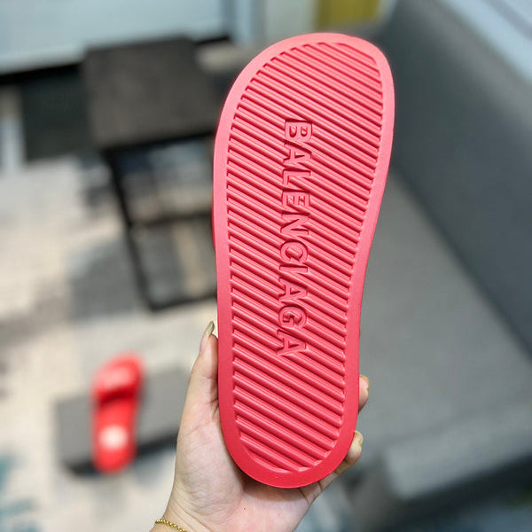 Balenciaga sandals Style 025 - close-up of iconic logo design