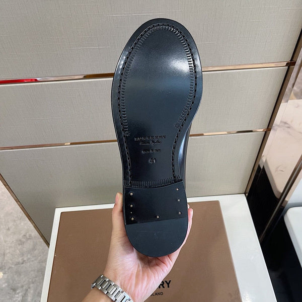 Burberry Black Block Heel Pumps - Side Profile View