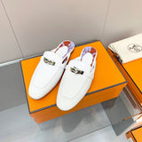 Hermès White Slide Sandals - Full Silhouette View