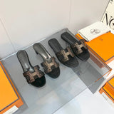 Hermès Beige Block Heel Sandals - Front View