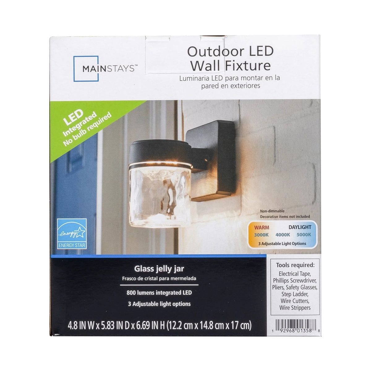 (2 Pack) 6" Outdoor Black Integrated LED Wall Light, Glass Shade