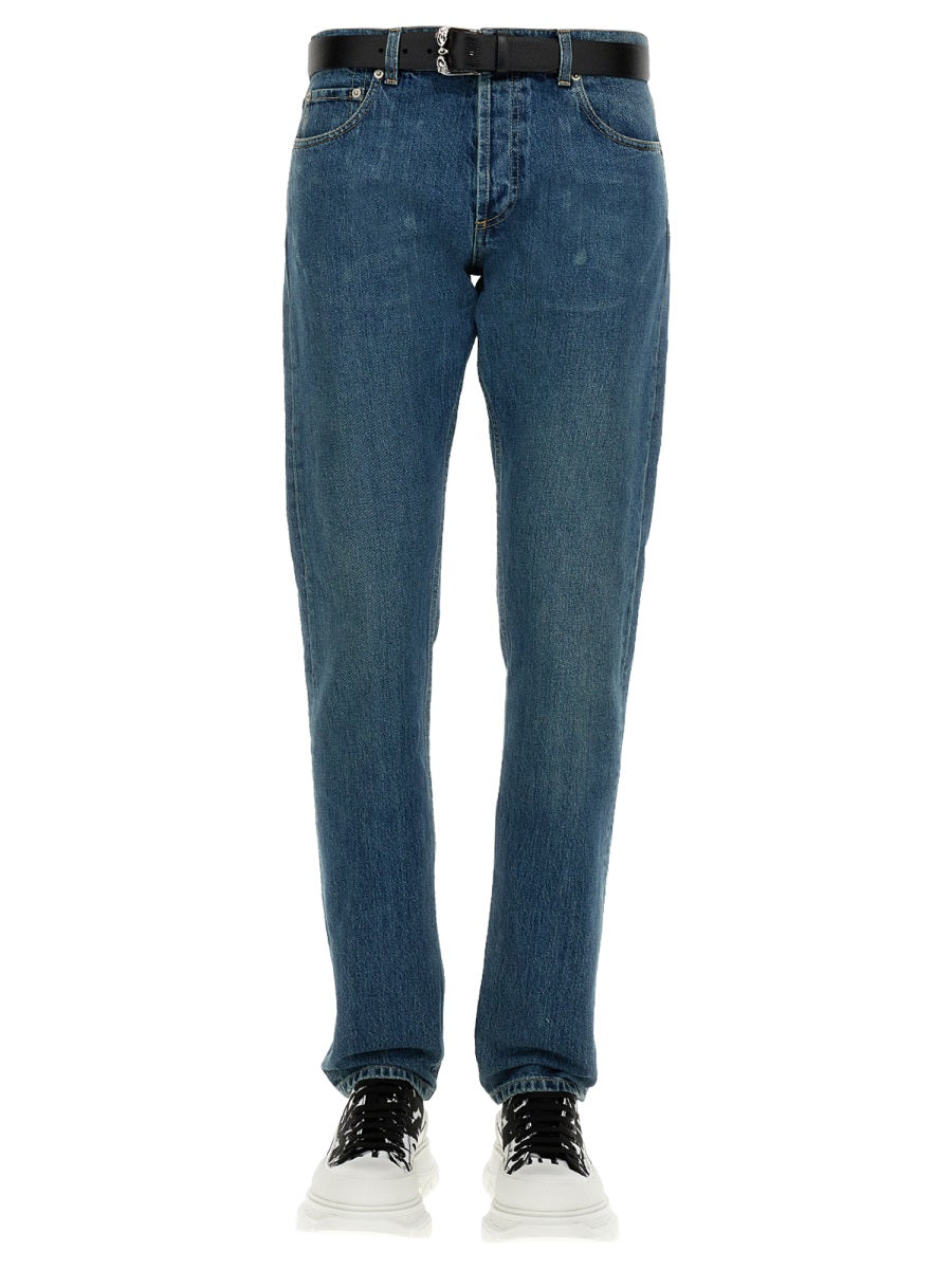 Alexander McQueen Jeans? Alexander Mcqueen Men Jeans With Embroidered Logo Premium Designer Denim Jeans