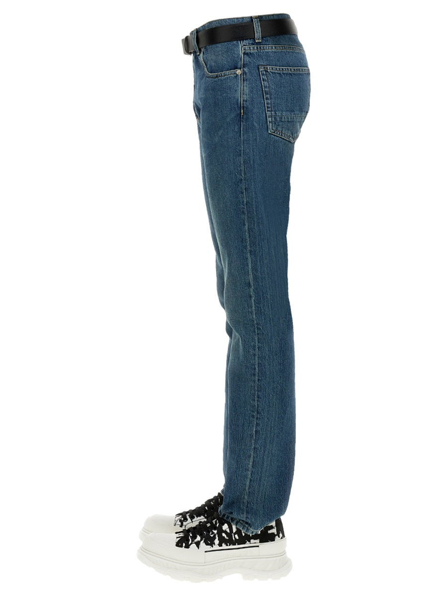 Alexander McQueen Jeans? Alexander Mcqueen Men Jeans With Embroidered Logo Premium Designer Denim Jeans