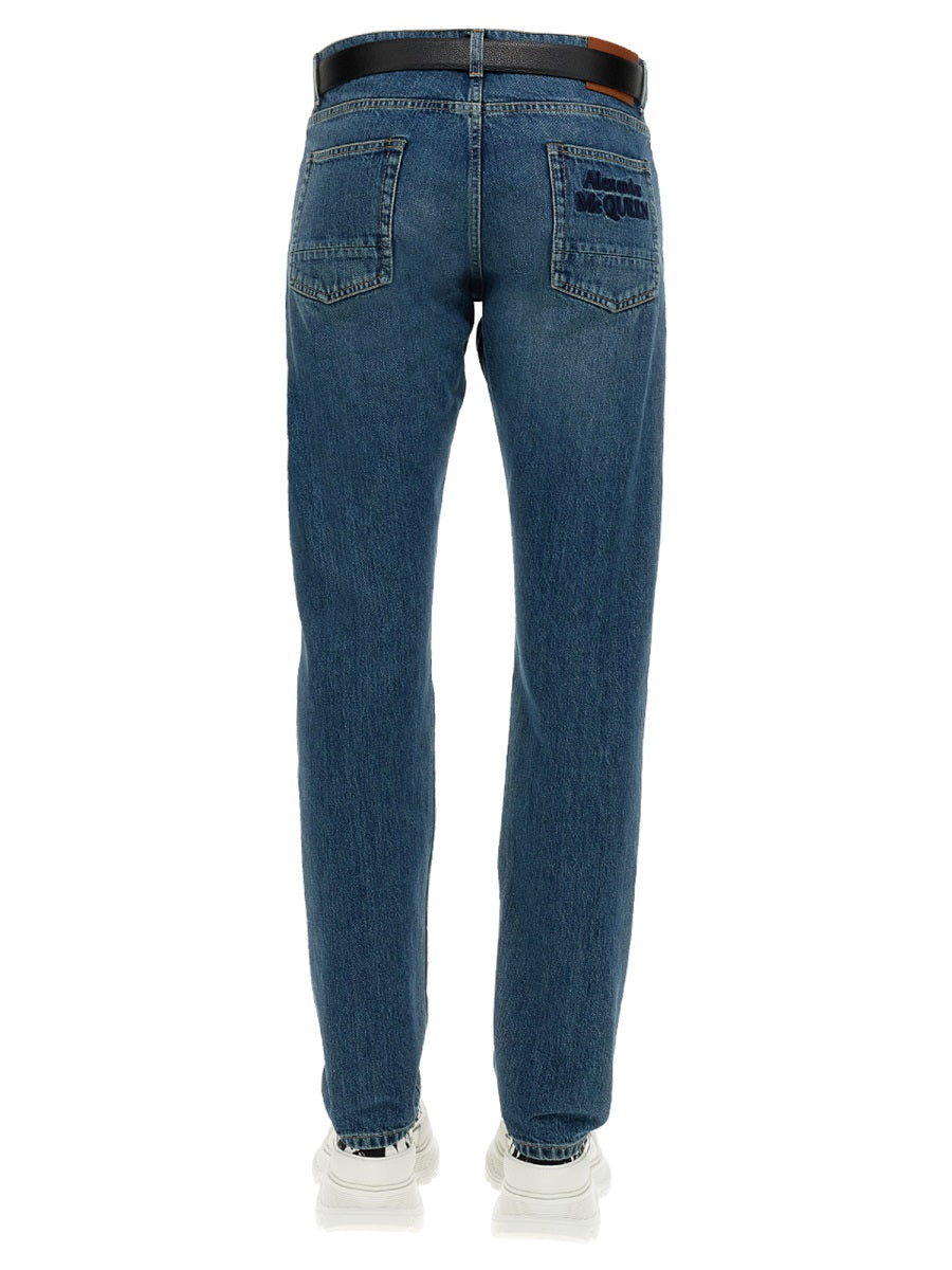 Alexander McQueen Jeans? Alexander Mcqueen Men Jeans With Embroidered Logo Premium Designer Denim Jeans