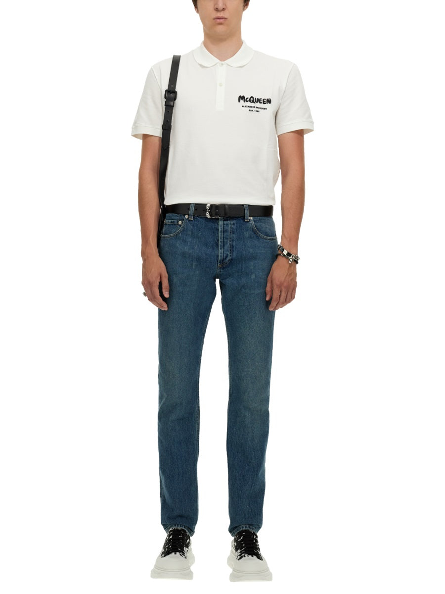 Alexander McQueen Jeans? Alexander Mcqueen Men Jeans With Embroidered Logo Premium Designer Denim Jeans