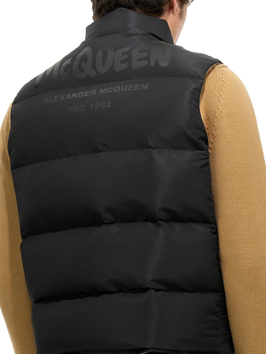 Alexander McQueen Vests? Alexander Mcqueen Men Graffiti Logo Print Down Vest Luxury Casual Designer Gilet